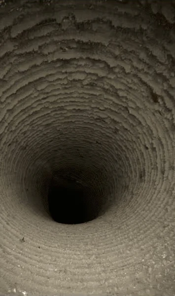Flex duct before cleaning, coated in dust